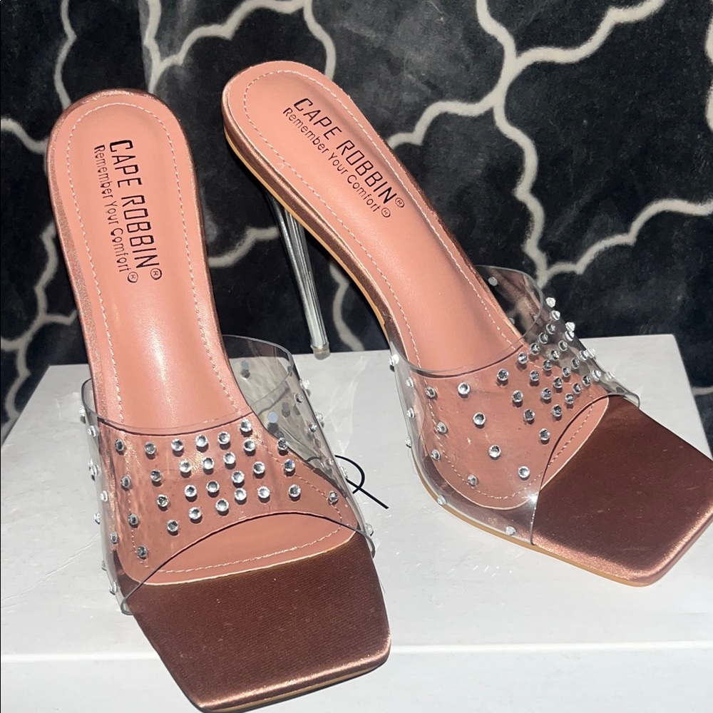 Cape Robbin Metallic Heels with Clear Embellished Straps - Picture 9 of 11